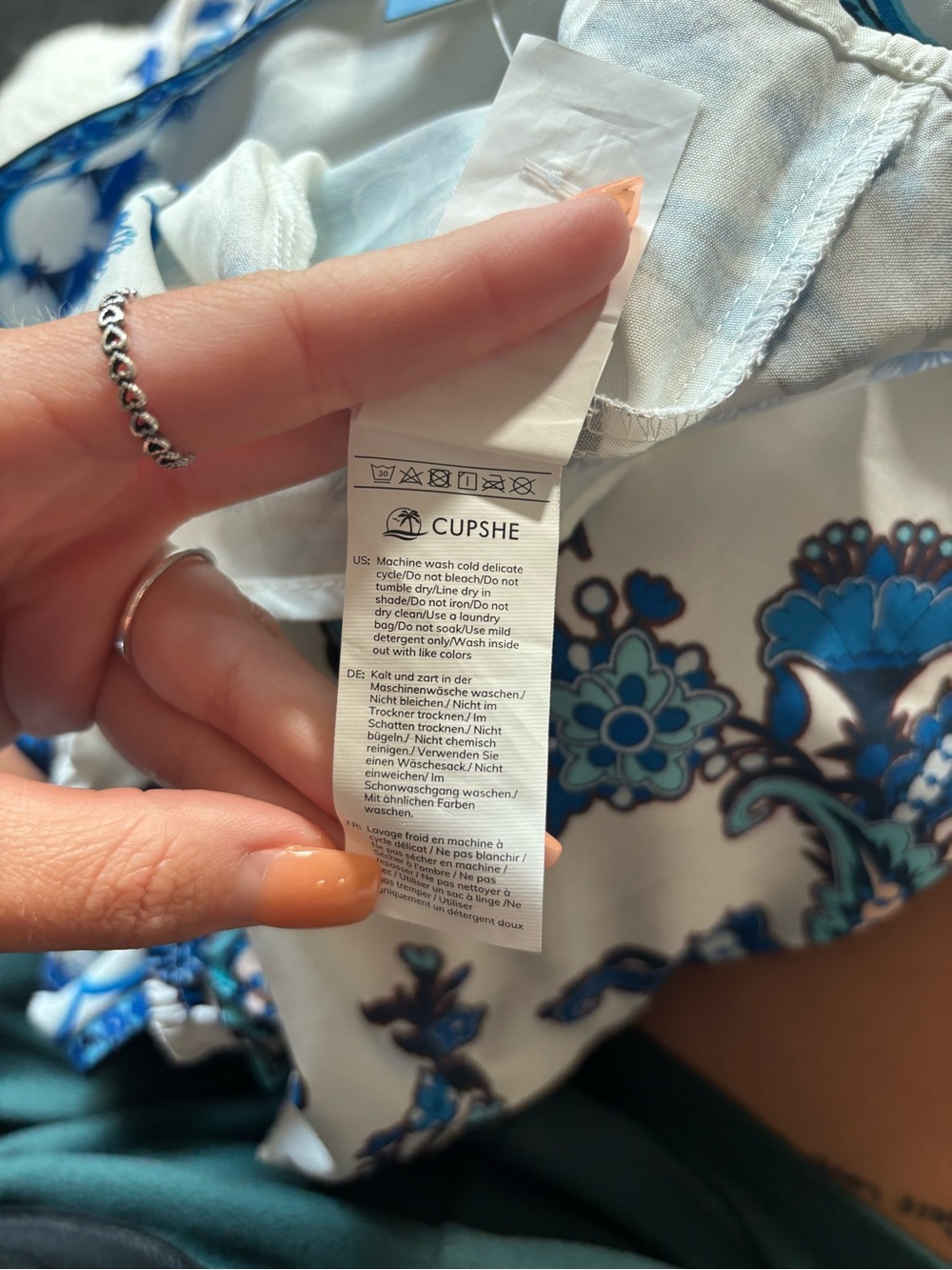 Blue & White Printed V-Neck Swim Coverup Dress - Picture 6 of 8